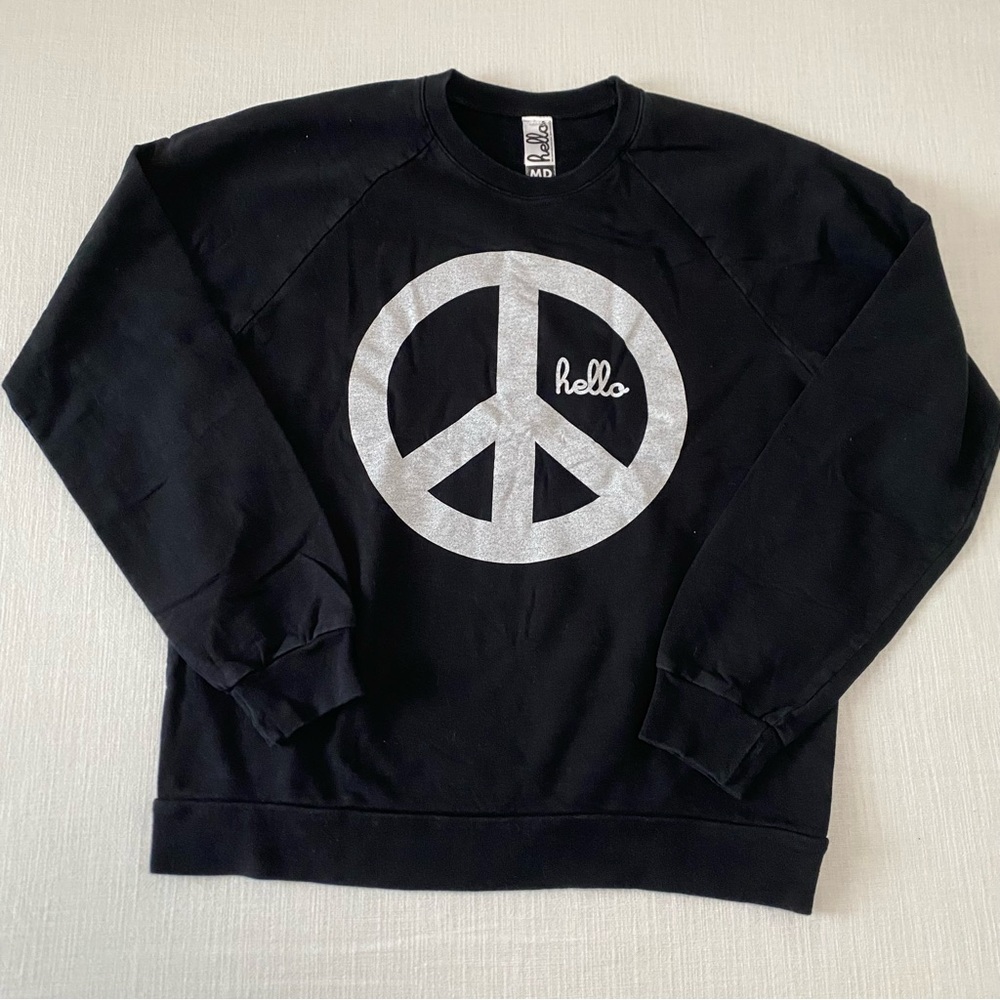 Hello Apparel Black Peace Sign Crewneck Sweater